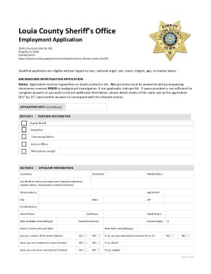 Fillable Online Louia County Sheriff S Office Employment Application