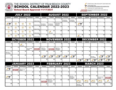 22 23 Calendar Yuh The School District Of Palm Beach County
