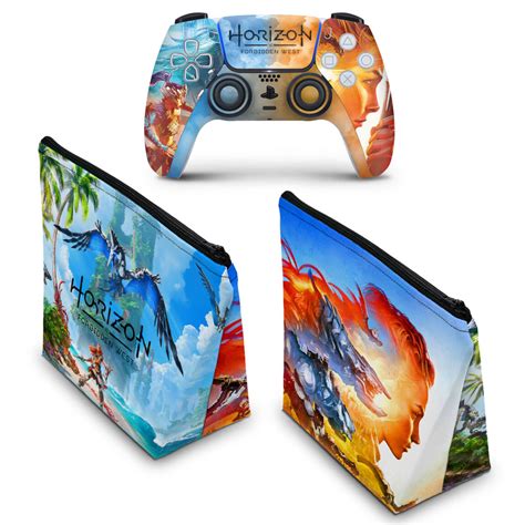 KIT Capa Case E Skin PS5 Controle Horizon Forbidden West Pop Arte Skins