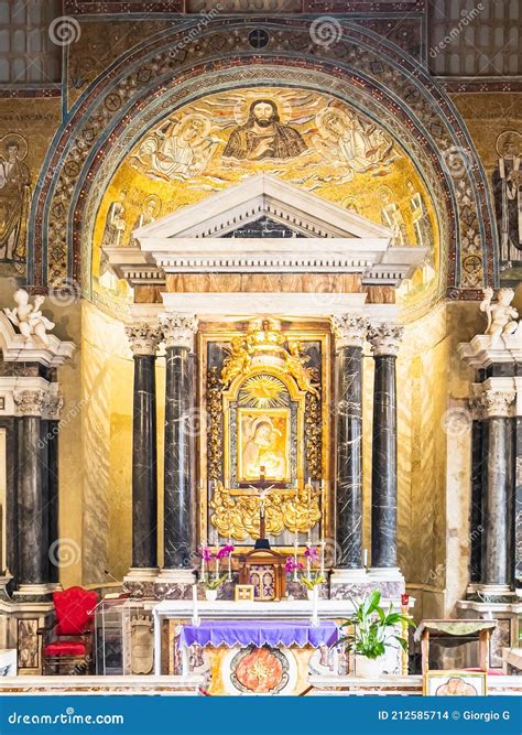 View Of Golden Altar Inside Catholic Church In Rome Editorial Stock