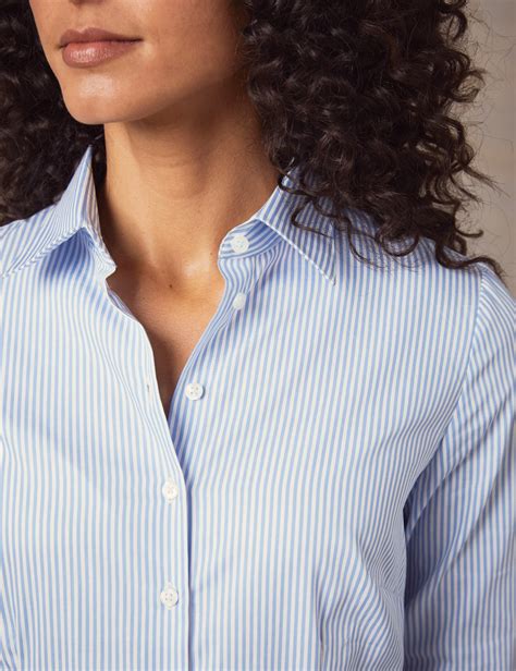 Women S Executive Blue White Bengal Stripe Fitted Shirt Hawes Curtis