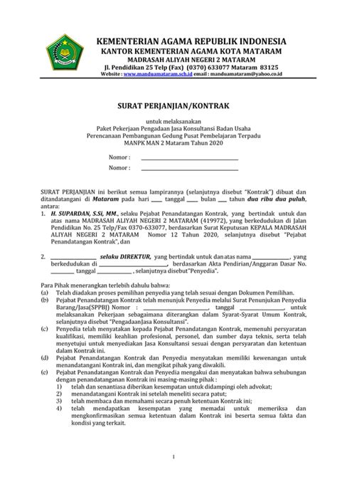 Rancangan Kontrak Dan Syarat Kontrak Perencana Manpk 2020 Pdf