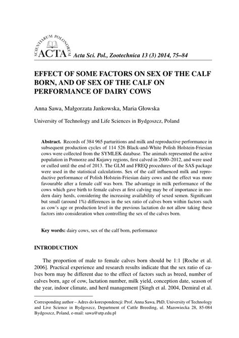 Pdf Effect Of Some Factors On Sex Of The Calf Born And Of Sex Of The