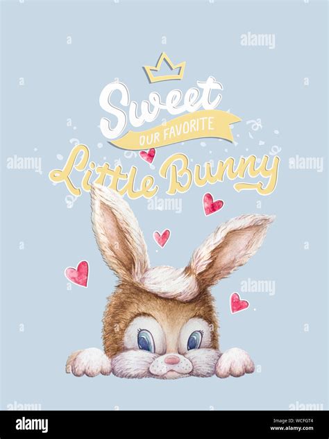 Kids quotes. Hand lettering sweet little Bunny. Light blue background ...