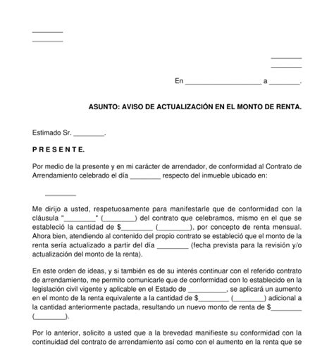 Aviso De Actualizaci N De Renta Modelo Word Y Pdf