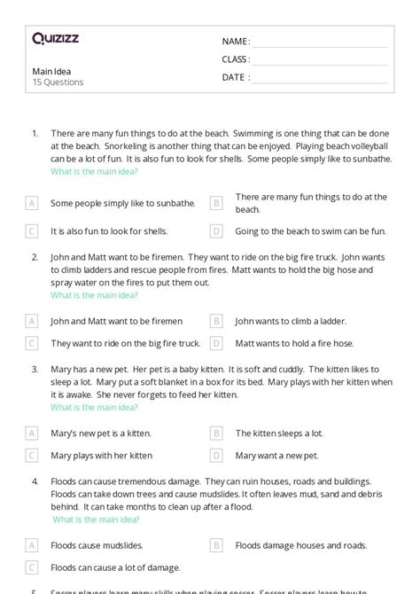 50 Identifying The Main Idea Worksheets For 1st Grade On Quizizz