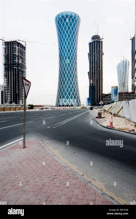 Tornado Tower and office towers under construction, Doha, Qatar Stock ...