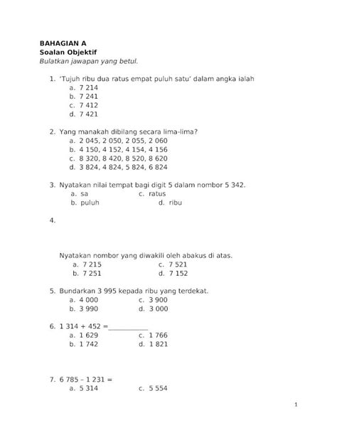 DOCX Soalan Matematik Tahun 3 DOKUMEN TIPS