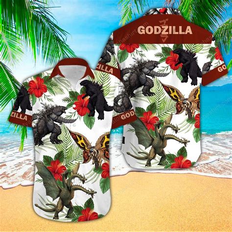 Godzilla Hawaiian Shirt Godzilla Hibiscus Tropical