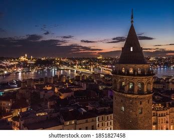 Aerial Evening Shot Galata Tower Istanbul Stock Photo 1851827458