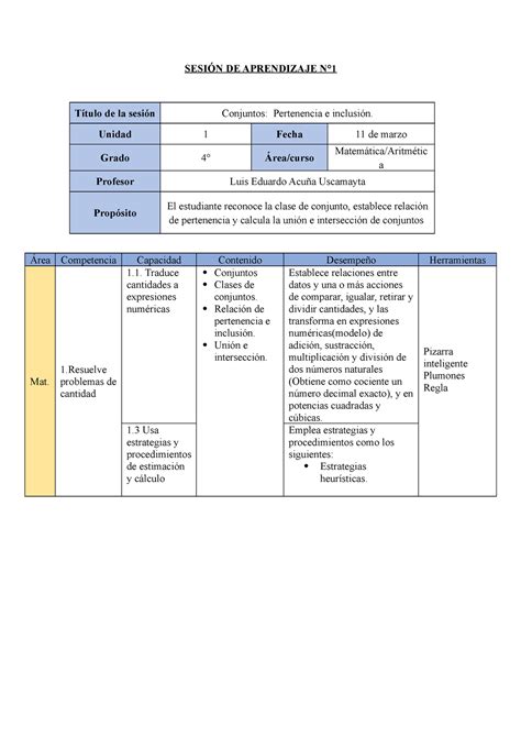 4G Sesión N1 Aritmética SESIÓN DE APRENDIZAJE N Título de la