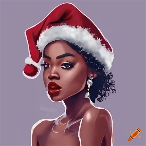 Stylish Black Girl Wearing A Santa Hat On Craiyon