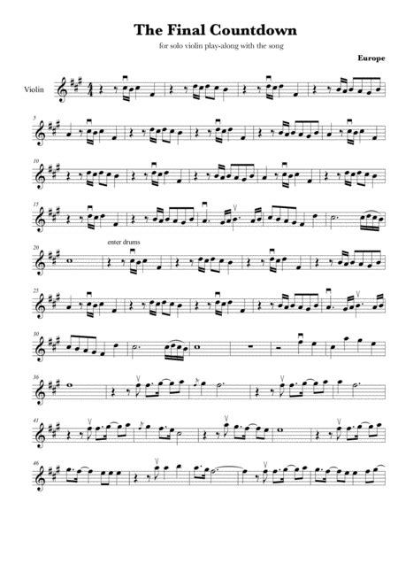 Final Countdown Arr Dario Argentesi By Europe Sheet Music For Violin