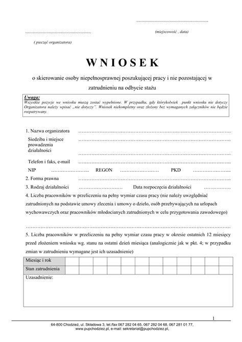 PFRON staż wniosek