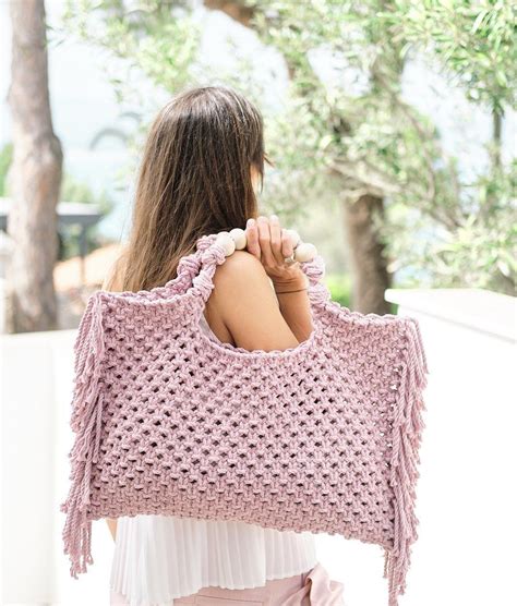 Rose Pink Macrame Tote Summer Beach Bag Fringe Beach Bag Rose Pink