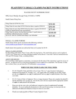 Fillable Online Placer Courts Ca Small Claims Information Sheet