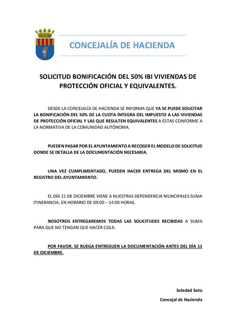 SOLICITUD BONIFICACIÓN DEL 50 IBI VIVIENDAS DE PROTECCIÓN OFICIAL Y