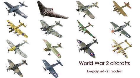 3D Model Collection World War 2 aircraft set - 21 planes VR / AR / low ...