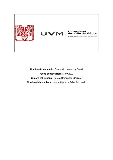 Desarrollo A 1LAZC Nombre De La Materia Desarrollo Humano Y Social