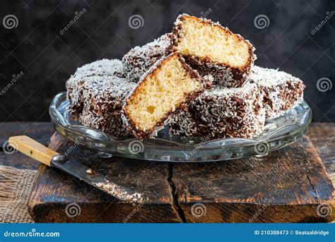 Lamington Cake An Australian Dessert On A Table Royalty Free Stock