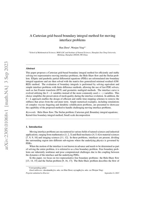 PDF A Cartesian Grid Based Boundary Integral Method For Moving