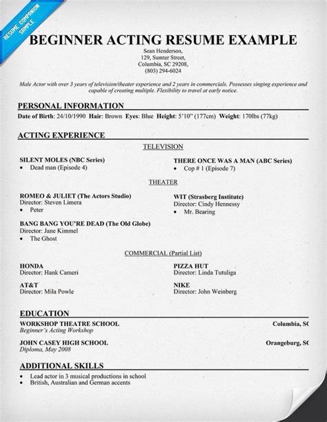 Example Of Acting Resumes In Acting Resume Acting Resume