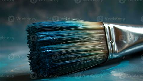 Blue Paintbrush Bristles On Metallic Equipment Close Up Generated By Ai