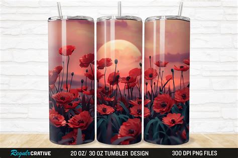 D Red Poppies Flower Sunse Tumbler Wrap Graphic By Regulrcrative