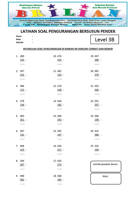 Soal Matematika Kelas 1 Penjumlahan Dan Pengurangan Bersus Nbkomputer