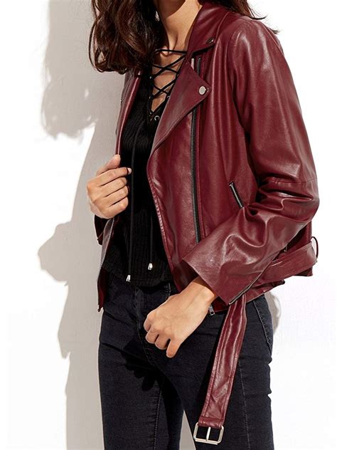 Womens Burgundy Biker Moto Leather Jacket