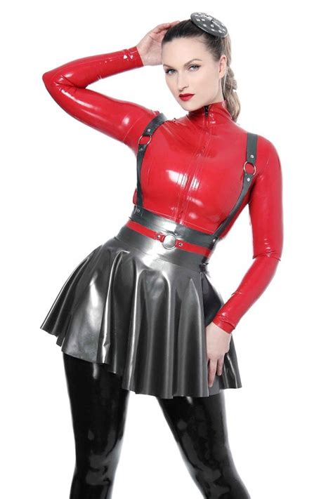 Striking Shaker Latex Rubber Skirt With Adjustable Shoulder Straps