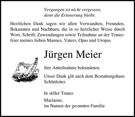 Traueranzeigen Von J Rgen Meier Trauer Anzeigen De