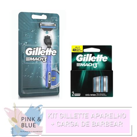 Kit Aparelho De Barbear Gillette Mach3 Acqua Grip Carga Gillette Mach