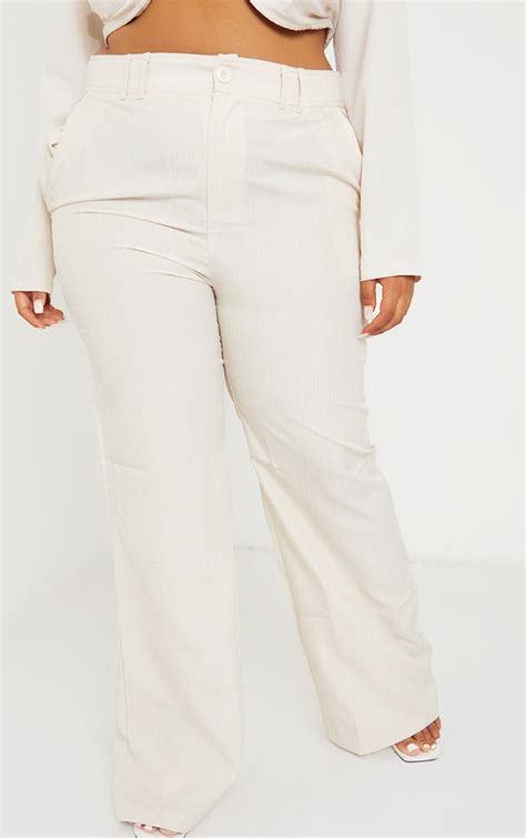 Plus Cream Woven High Waist Wide Leg Trousers Prettylittlething