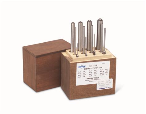 Roll Pin Pilot Punch Bench 12 Piece Set In Wooden Box Mayhew 62258