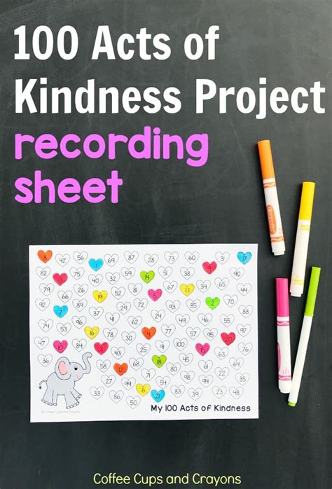 100 Acts Of Kindness Project And Recording Sheet Coffee Cups And Crayons