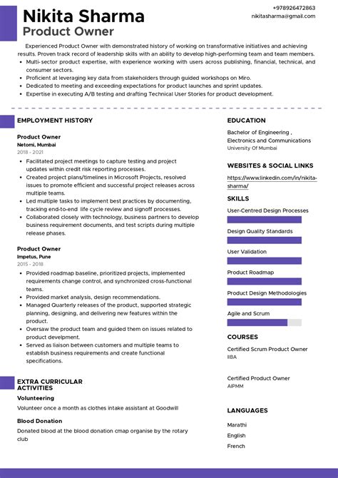 Sample Resume Of Product Owner With Template And Writing Guide