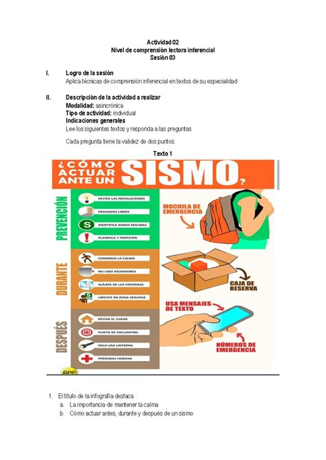 Actividad Tarea Actividad Nivel De Comprensi N Lectora