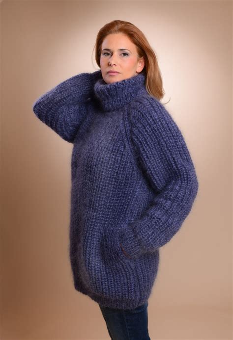 Pull à col roulé Mohair col roulé à côtes lâches avec poches Etsy France