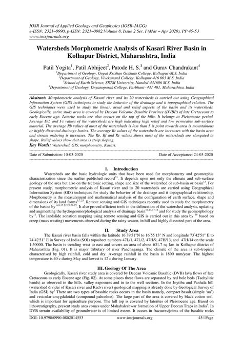 (PDF) Watersheds Morphometric Analysis of Kasari River Basin in Kolhapur District, Maharashtra ...