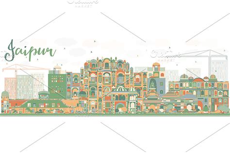 Jaipur Skyline with Color Landmarks | Custom-Designed Illustrations ...