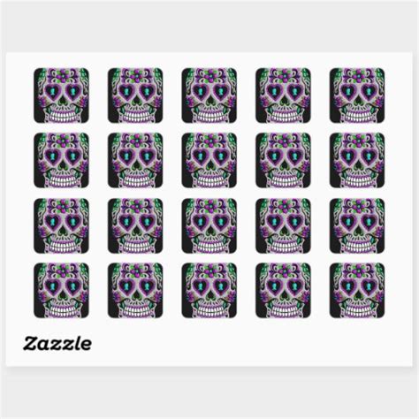 Retro Colorful Sugar Skull Square Sticker Zazzle