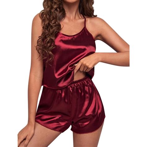 Skpblutn Lingerie Pajama Set For Women Satin Cami Shorts Nightwear