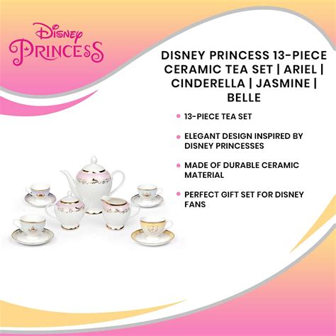 Disney Princess 13 Piece Ceramic Tea Set Ariel Cinderella Jasmine Belle