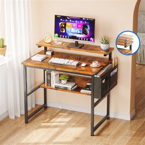 40 inch Vintage Adjustable Computer Gaming Desk with Monitor Stand & Storage Shelves - Walmart.com