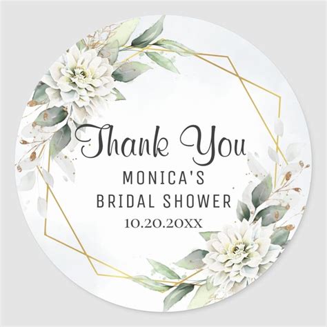 Elegant Dusty Blue Floral Greenery Bridal Shower Classic Round Sticker