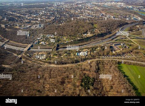 Aerial View Zoo Duisburg And Green Pedestrian Bridge Autobahn Zoo Over