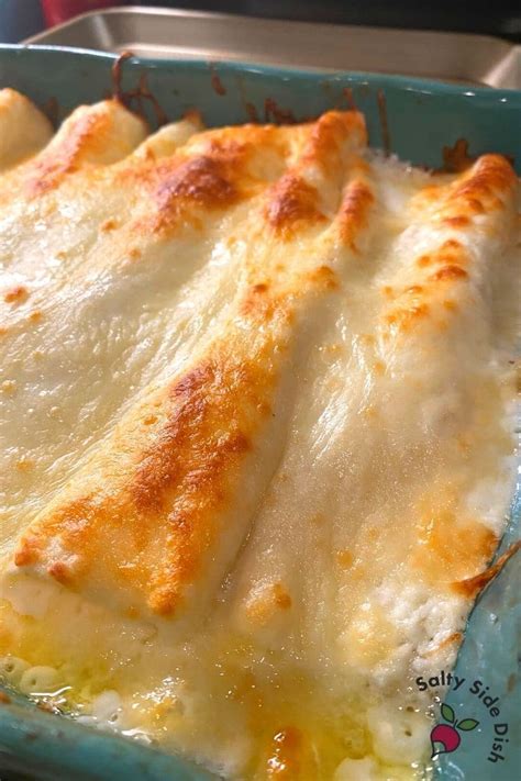 White Chicken Enchiladas With Creamy Cheesy Sour Cream Sauce Easy