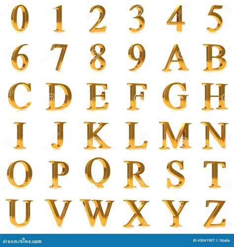 D Bold Gold Letters And Numbers Stock Illustration Image