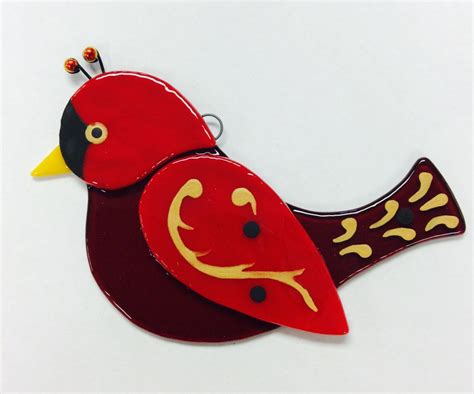 Fused Glass Bird Suncatcher Red Cardnial Ornament Etsy